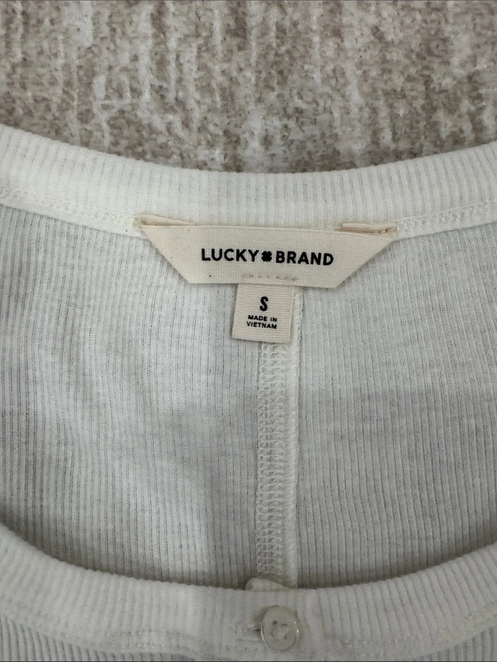 Lucky Brand Cream Ribbed Button Henley